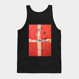 Womans face outline on red ground Tank Top